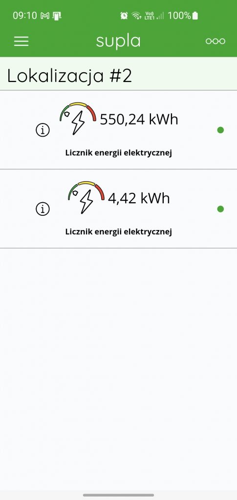 Ekran startowy aplikacji Supla - pomiar energii